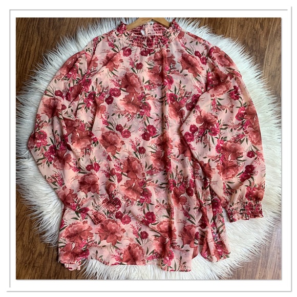 torrid Tops - Torrid Chiffon Smocked Mock Neck Blouse Long Sleeve Pink Mauve Size 6X New